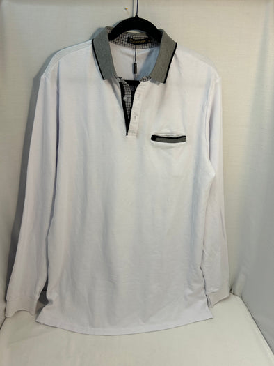 Men’s Long Sleeve Shirt, White/Grey, Size XL