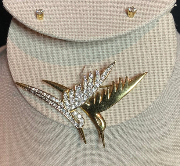 1960's Flying Birds Pin and Crystal Studs