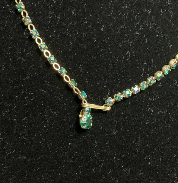 Vintage Signed Sherman Blue Aurora Borealis Necklace