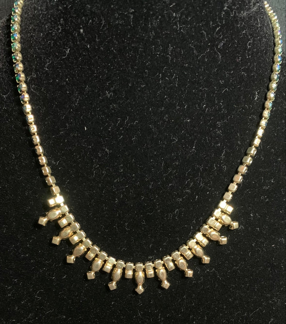 Vintage Signed Sherman Blue Aurora Borealis Necklace