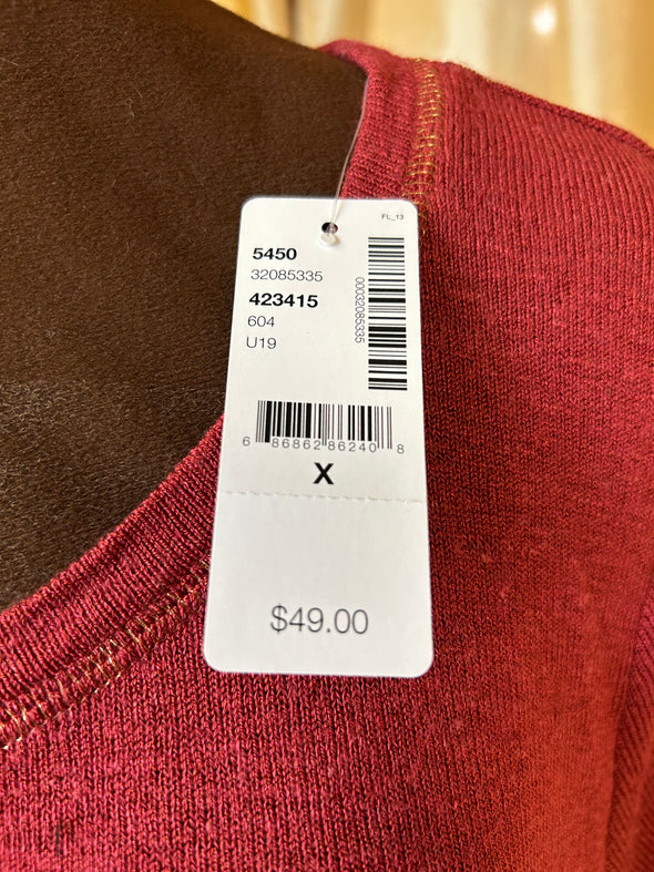 Short Sleeve Asymmetric Tunic Top, Rust, XL, New