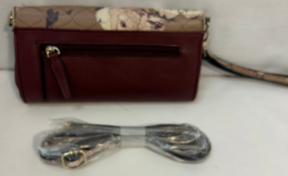 Cross Body Wristlet, Burgundy Floral, 8" x 4.5", NEW