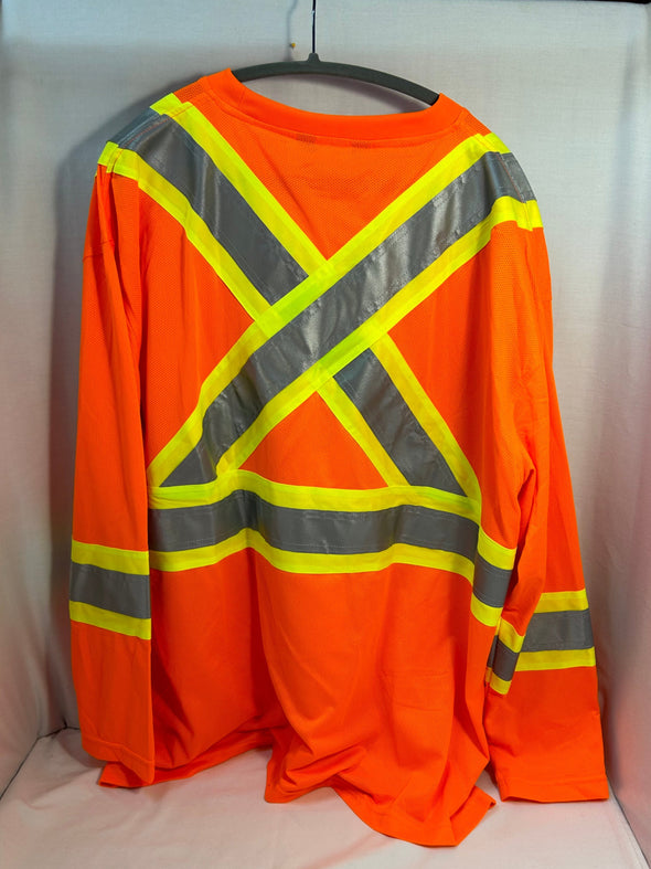 Long Sleeve Safety Shirt with Reflective Panels, Orange, Size 3XL