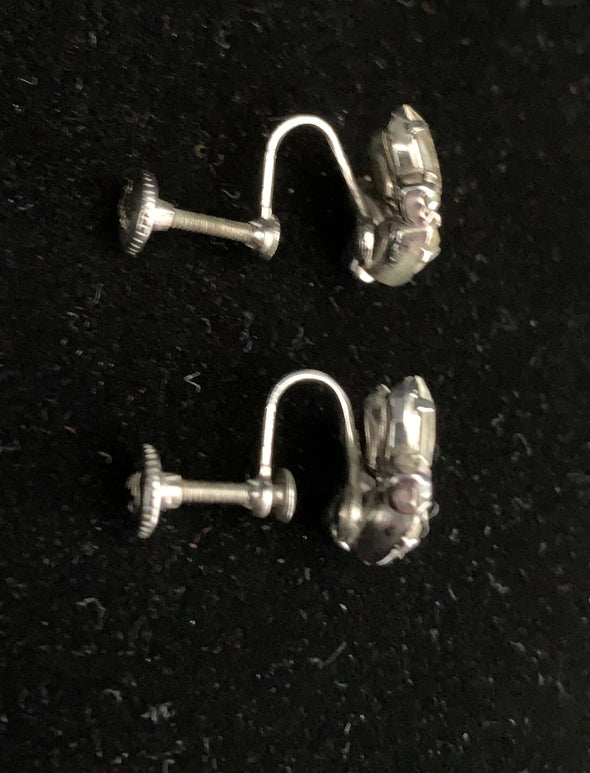 Signed Vintage Sherman Crystal Rhinestone Bead Cluster Earrings, and Clear Stone, screw back Earrings