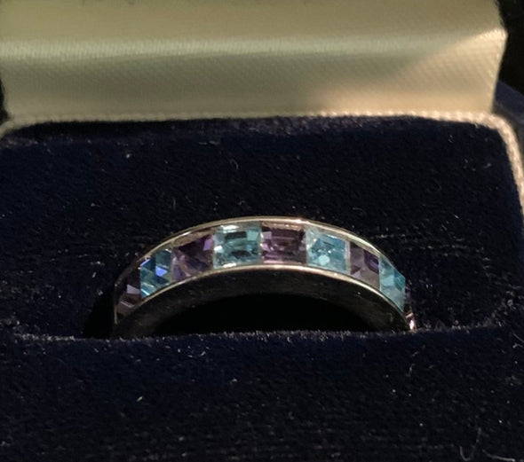 Swarovski Band Ring with Blue Rhinestones, Size 6.5