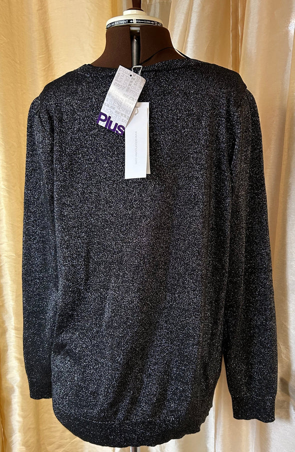 Ladies Black Metallic Long Sleeve Pullover. Ribbed Sleeves and Hemline. Size 2XL.  Great Holiday Wear.