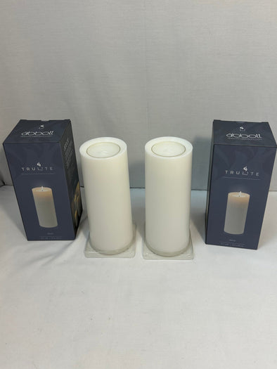 2 Trulite Candles, White, 3.25" x 8" NEW