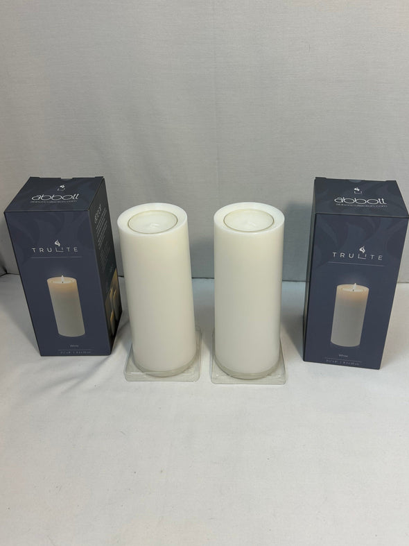 2 Trulite Candles, White, 3.25" x 8" NEW