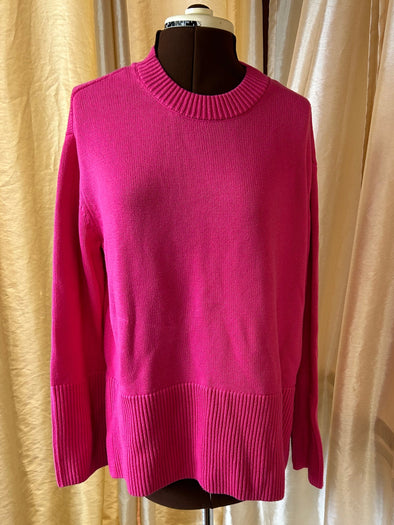 Ladies Long Sleeve 100% Cotton Pullover, Pink, Size Medium