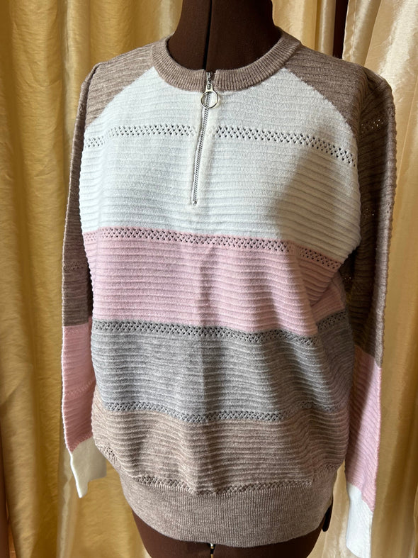 Ladies Long Sleeve 1/4 Zip Sweater, Multi Colour, XXL, NEW