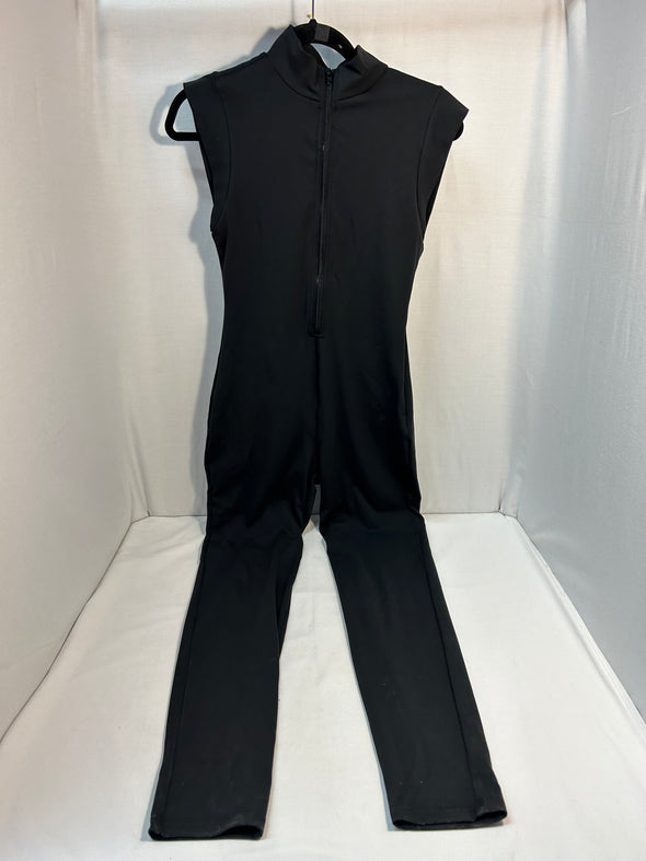 Women’s Casual Day Jumpsuit, Black, Front Zipper, Size Medium,