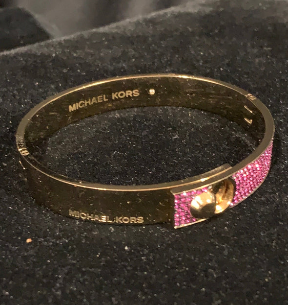 Signed Michael Kors Gold Plated Bracelet with Pink Zirconia