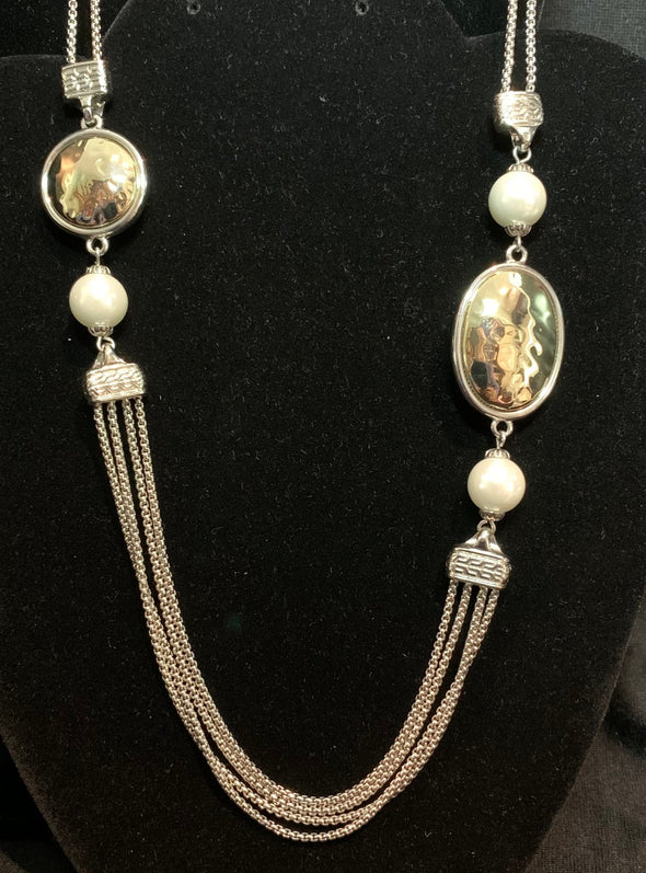 Costume Silver and Pearl Necklace