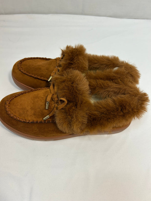 Ladies Faux Suede Slippers, Brown, 7.5