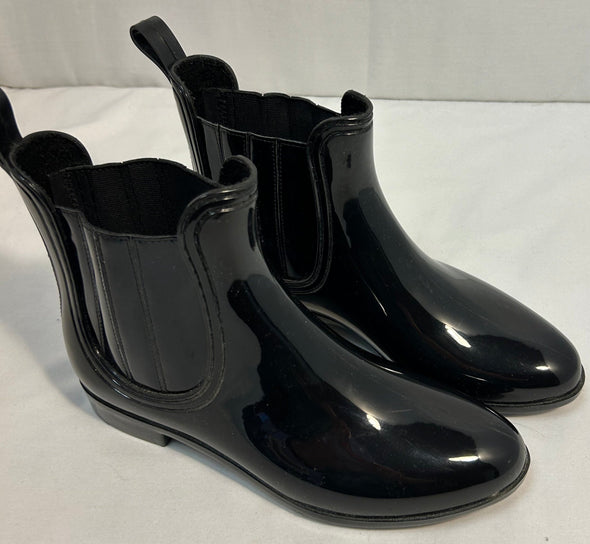 Shiny Rubber  Women’s Ankle Rain Boots, Black, Size 38.5, NEW