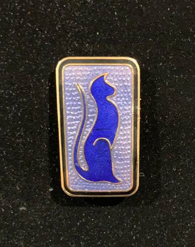 Roccoco Gold Feline Silhouette Egyptian Cloisonné Brooch Blue Cat