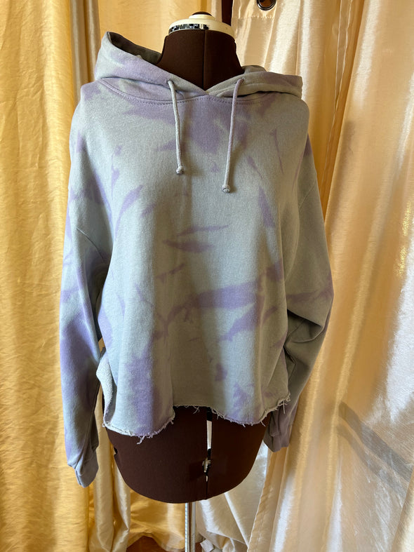 Ladies/Girls Fleece Lined Long Sleeve Hoodie, Grey/Purple, Large