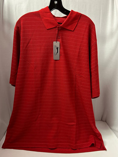 Mens’s Golf Shirt, 3 Button Front, Collar, Red/White, Medium, Nee