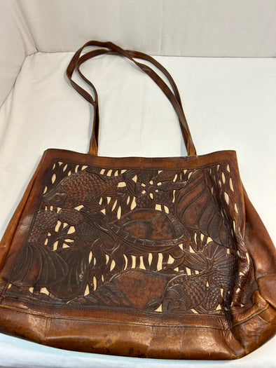 Brown Embossed Turtles/Fish Women's Purse 14x17 39" Drop