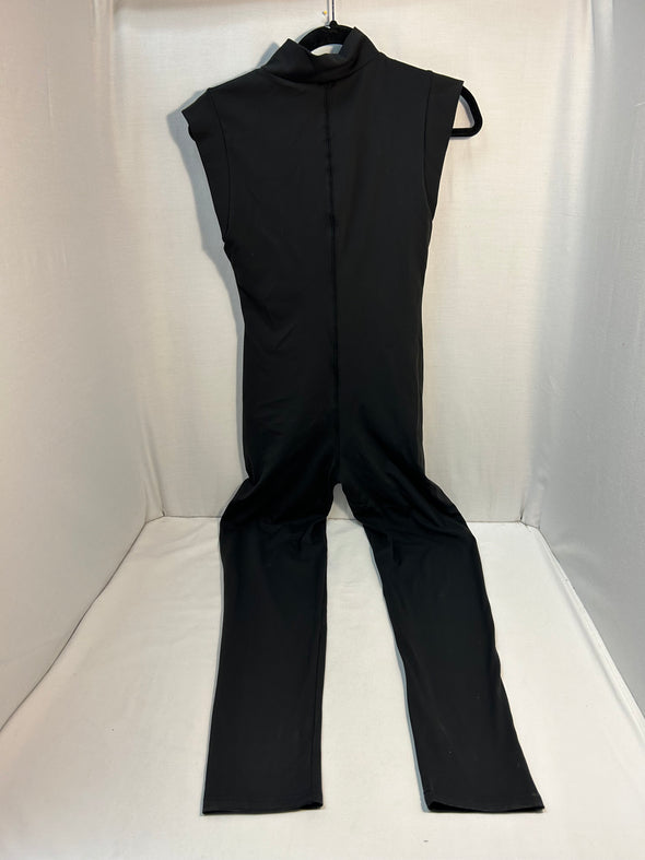 Women’s Casual Day Jumpsuit, Black, Front Zipper, Size Medium,