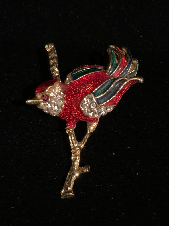 Vintage Covani Enamel and Rhinestone Swallow Brooch