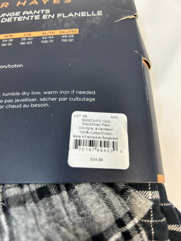 2 Pair Men's Lounging Pants, Grey/Black Plaid, Medium