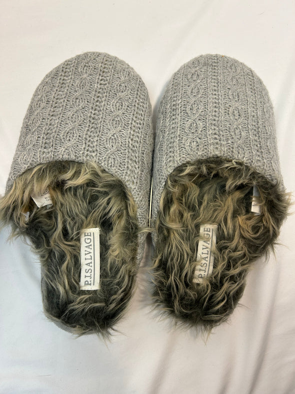 Mule Slip-On Slippers, Grey, Small/Medium, Faux Fur Lined NEW