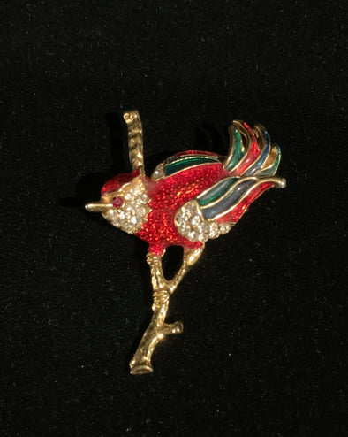 Vintage Covani Enamel and Rhinestone Swallow Brooch