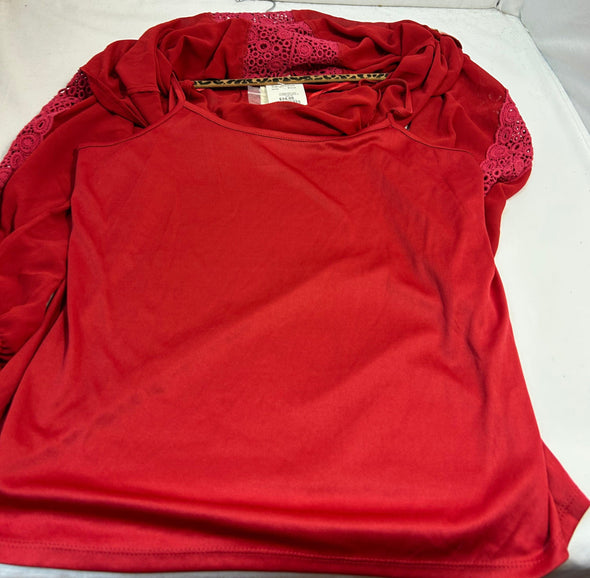 Ladies Sheer Blouse With Cami, Holiday Red, Size Large, NEW