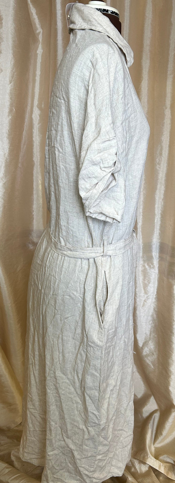 Short Sleeve V-Neck Button Front Dress, Beige, NEW