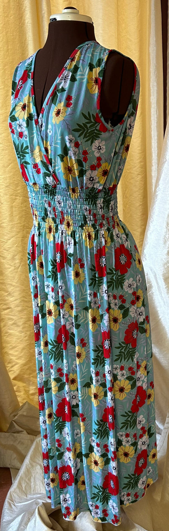 Sleeveless Floral Dress, Elastic Waist, Longer Length, M/L