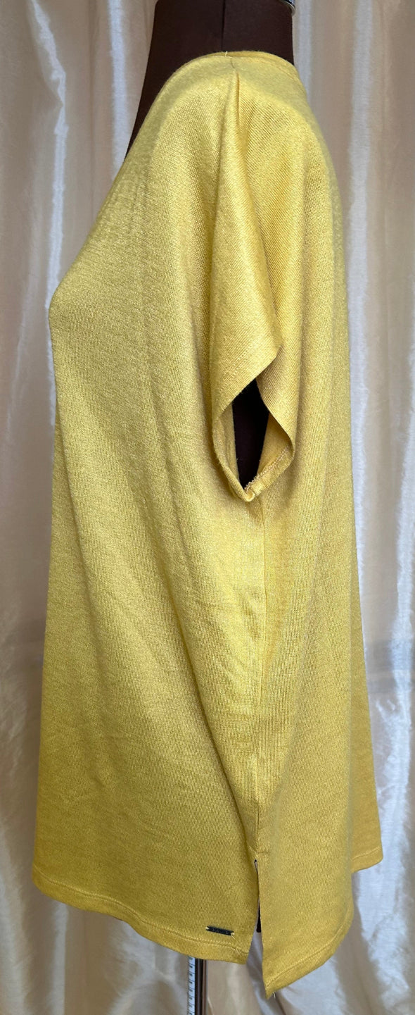 Women's Short Sleeve V-Neck Top, Mustard, XL