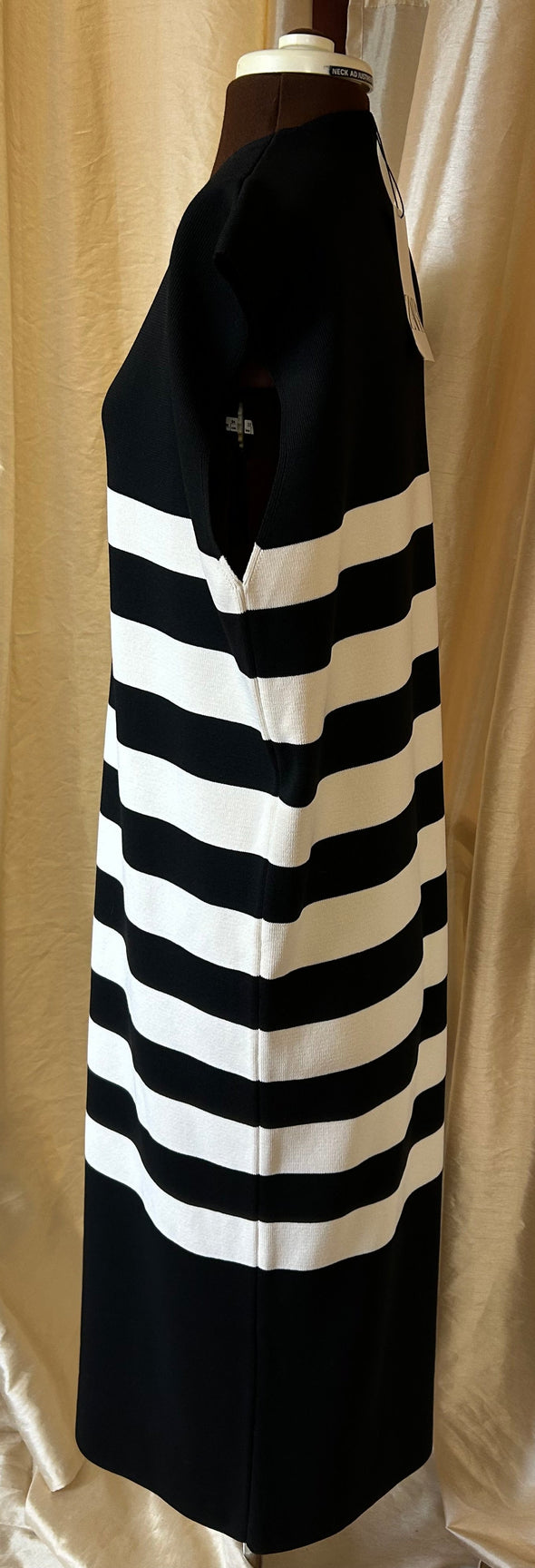 Ladies V-Neck Cap Sleeve, Black & White Size Large,