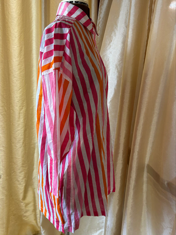 Ladies Shirt/Cover Up, Pink Stripe, Size Small Medium