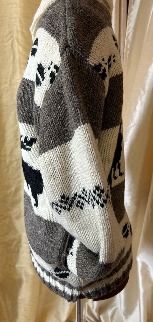 Unisex Long Sleeve Hand Made Knit Sweater, Moose Pattern, M
