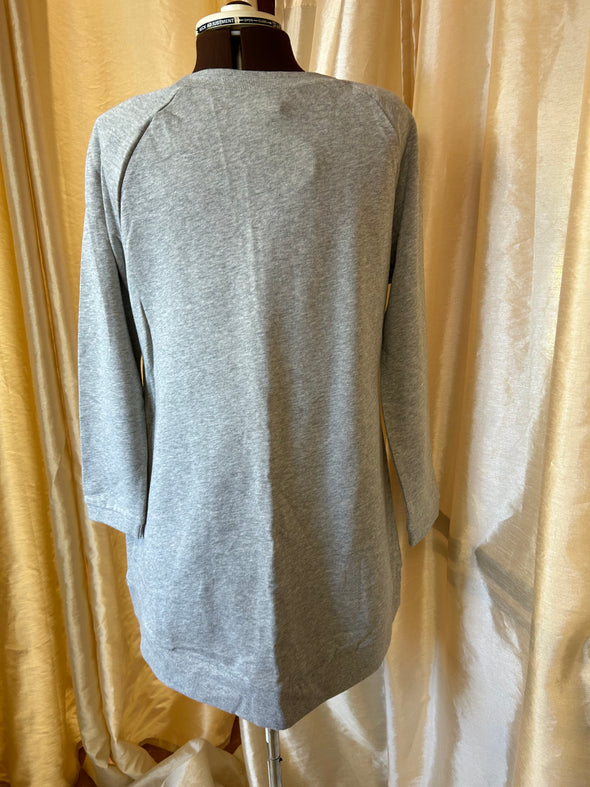 Ladies Long Sleeve Sweat Shirt, Grey, Size Medium, 100% Cotton