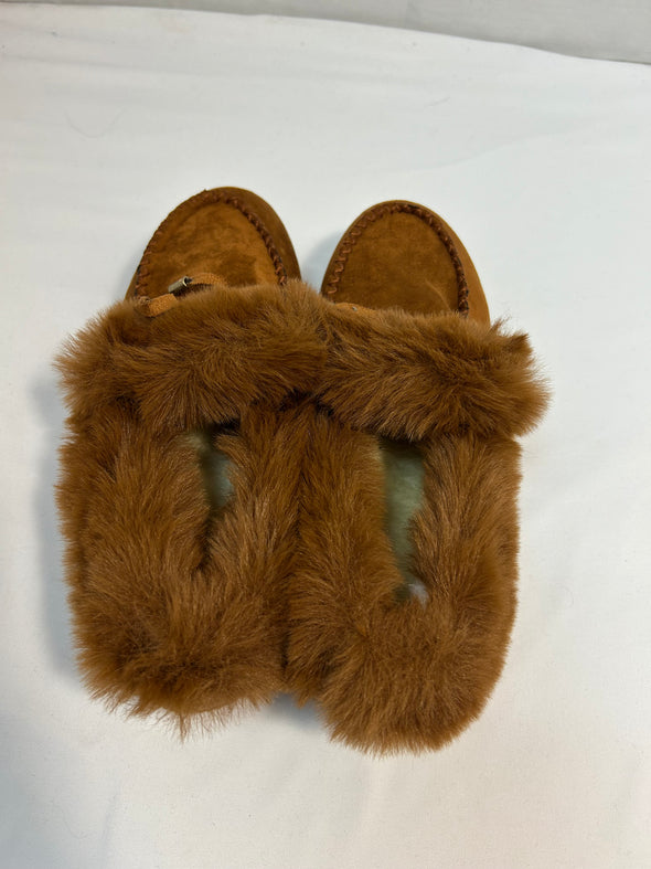 Ladies Faux Suede Slippers, Brown, 7.5