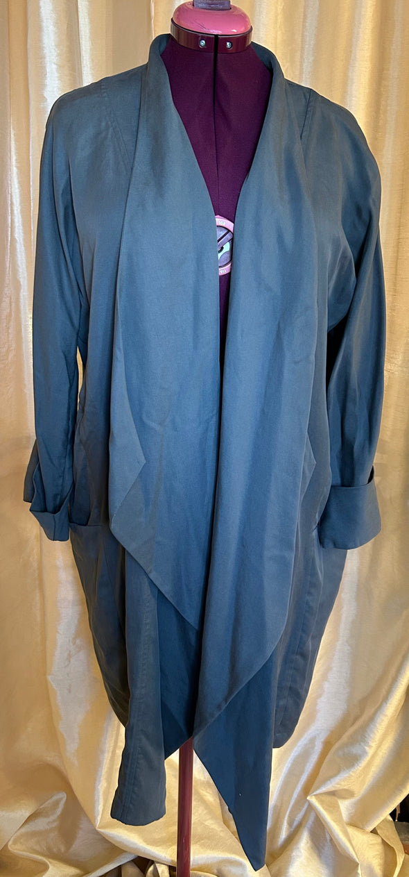 Lightweight Open Front Duster Jacket, Blue/Grey