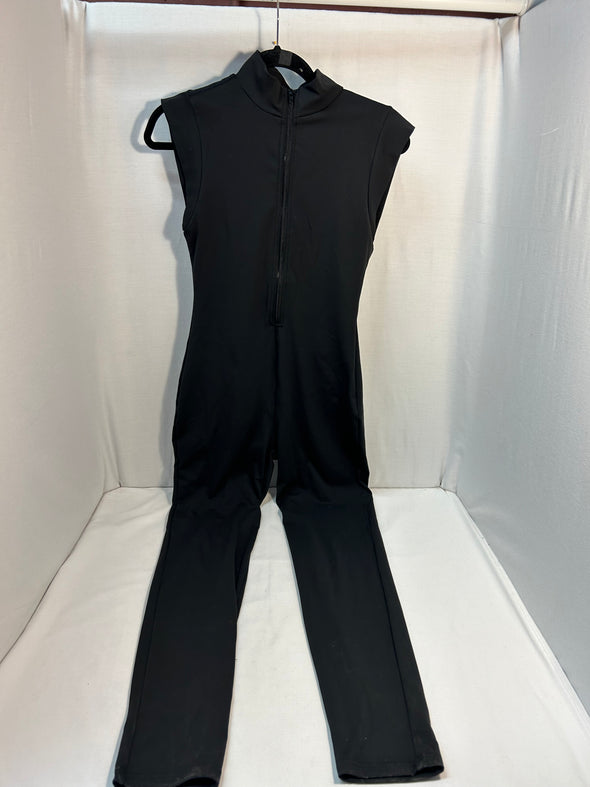 Women’s Casual Day Jumpsuit, Black, Front Zipper, Size Medium,