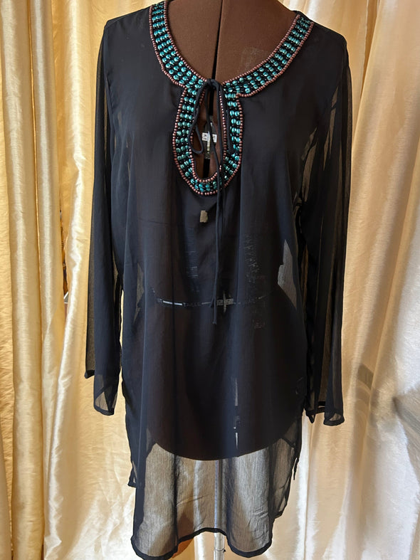 Ladies Long Sleeve Sleeve Black Blouse/CoverUp. Size Large