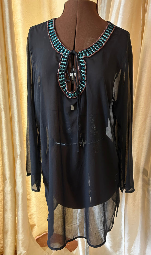 Ladies Long Sleeve Sleeve Black Blouse/CoverUp. Size Large