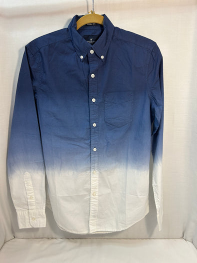 Men's Long Sleeve Blue Ombre Button Up Shirt, Size Small,