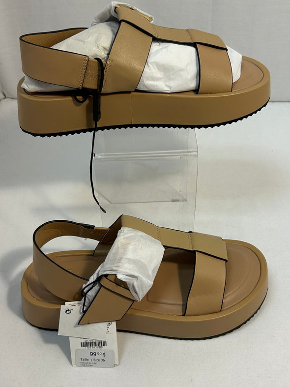 Ladies Platform Sandals With Buckles, Taupe, Size 6