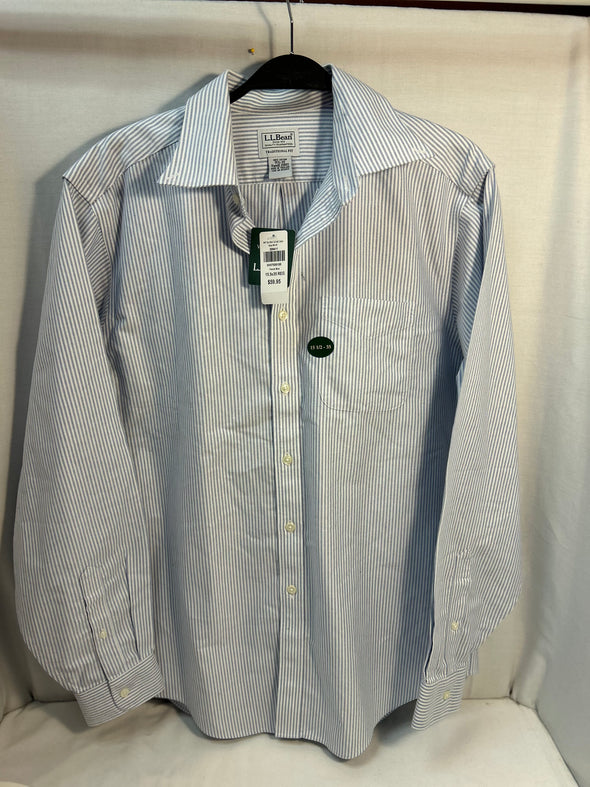 Long Sleeve Blue/white Stripe Shirt, 15.5/35, LL Bean