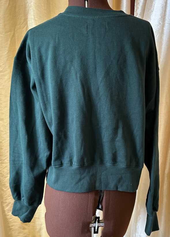 Long Sleeve Ladies Sweat Shirt, Dark Green, Size Medium, NEW