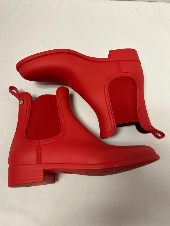 Rubber Ankle Rain Boots, Red, Size 7