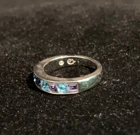 Swarovski Band Ring with Blue Rhinestones, Size 6.5