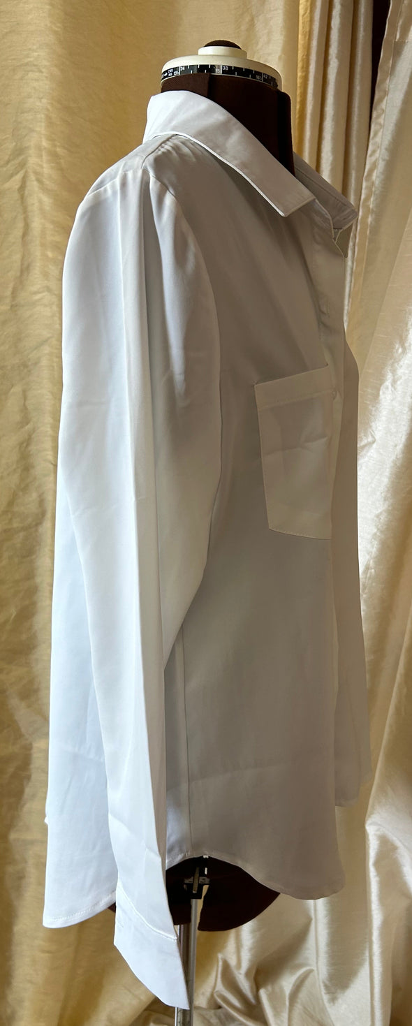 Ladies Long Sleeve White Blouse, Medium, NEW
