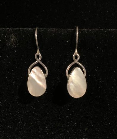 White Inlay Mother of Pearl 925 Silver Pierced Earrings