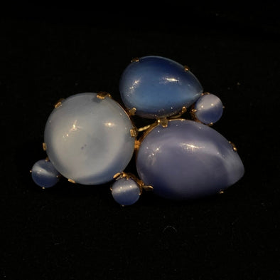 Vintage Faux Blue Moonstone Brooch and Earrings